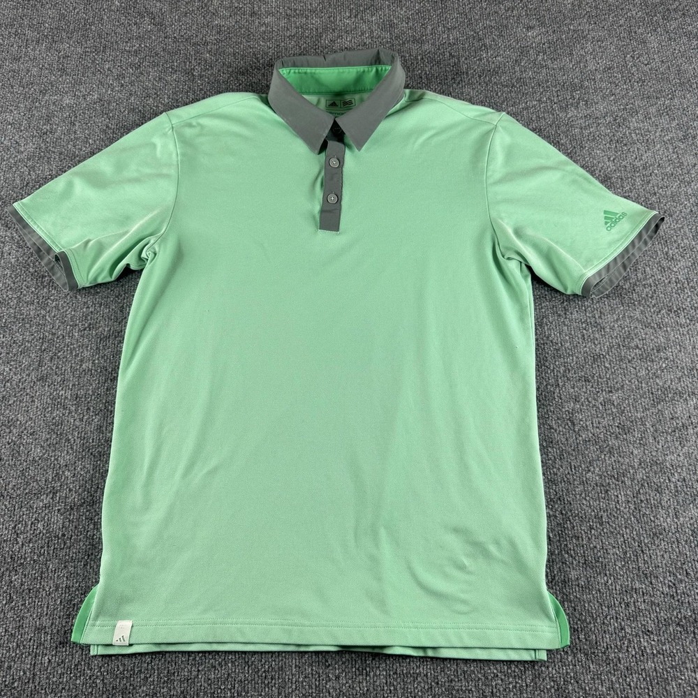 Adidas Polo Shirt Mens S Green Short Sleeve Climacool‎ Golf Performance Logo